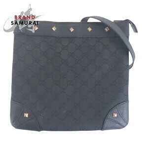 GUCCI Studded Black GG Canvas Leather Shoulder Bag